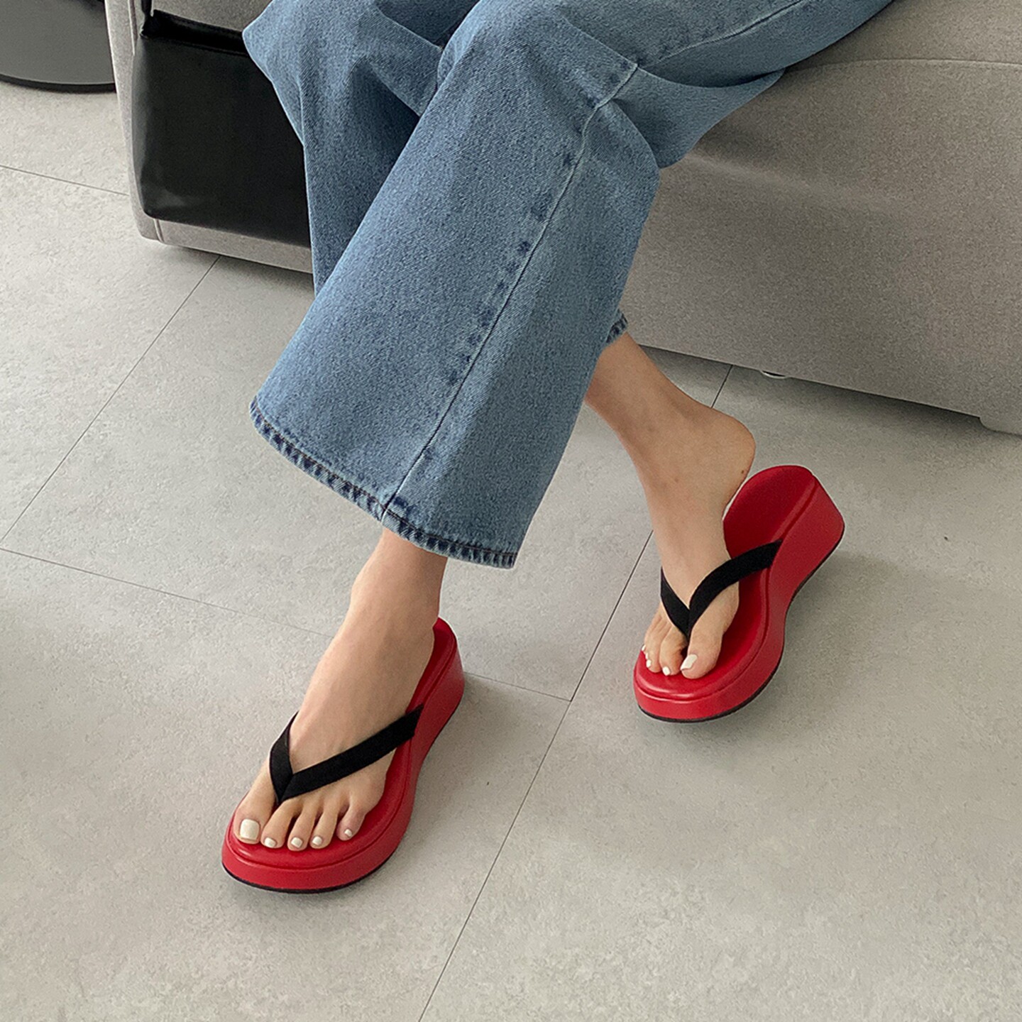 饰与美韩国东大门夏季新款夹趾厚底增高拼色时尚外穿人字凉拖鞋女