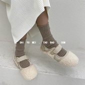 加绒保暖羊羔毛魔术贴单鞋 饰与美韩国东大门秋冬新款 平底豆豆鞋 女
