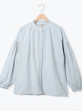 SM2甜美小清新木耳花边棉麻长袖衬衫上衣衬衣日系女装