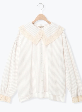 SM2精美棉麻领子可拆蕾丝花边领长袖糖果袖衬衫上衣衬衣日系女装