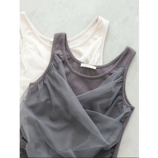 日系女装 THECI薄纱修身 螺纹人造丝混纺弹性背心吊带百搭打底衫