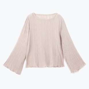 GR甜美百搭长袖杨柳圆领百搭显瘦上衣日系女装