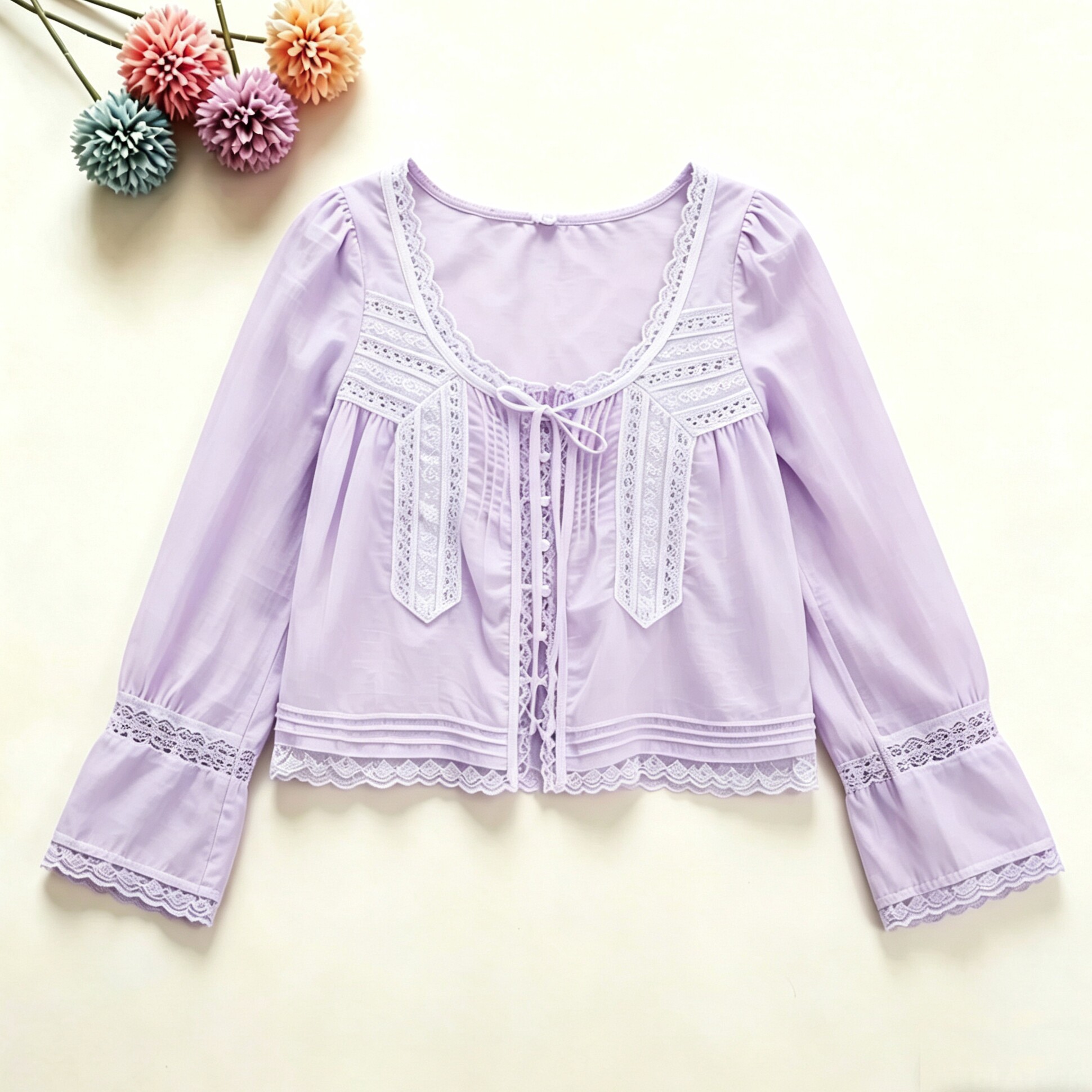 原单低领透视薄纯棉蕾丝花边长袖薄衬衫外套遮阳防晒上衣女装