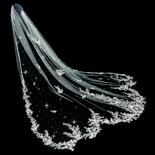 新娘主婚纱长款大拖尾细闪复古结婚当天婚礼仪式高级感蕾丝头纱