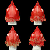 红色新娘结婚头纱秀禾服红盖头中式 婚礼复古风短款 蕾丝拍照道具