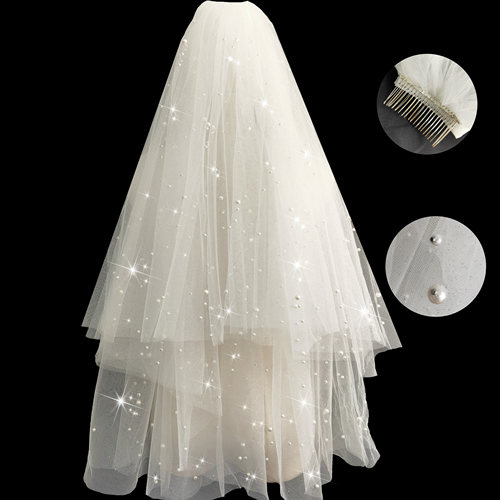 白色短款结婚超仙森系网红头纱