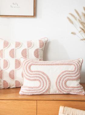 Pink Cushion Cover 45x45cm Boho Pillow Case White Tufted Cot