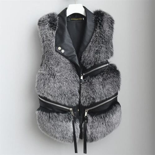 欧美短款仿狐狸毛皮草背心马甲女 жилет fox fur vest women