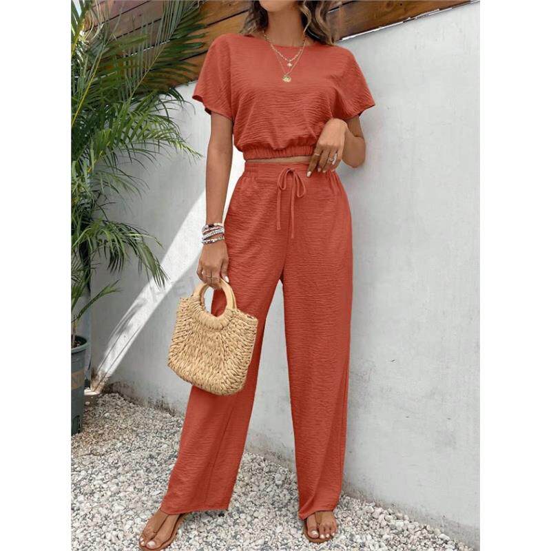 Women loose short top casual pants two-piece set欧美休闲套装