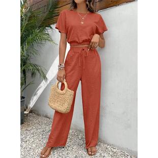 Women pants set欧美休闲套装 casual piece top short loose two