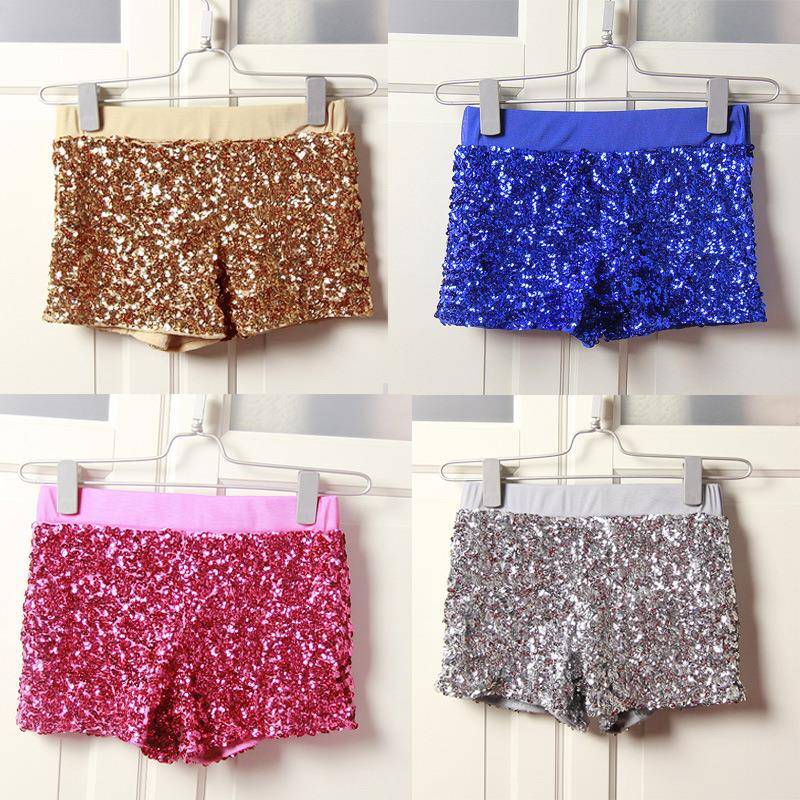 Solid sequin elastic waist bottomed shorts纯色亮片弹力腰短裤