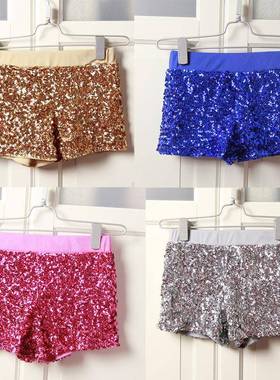 Solid sequin elastic waist bottomed shorts纯色亮片弹力腰短裤