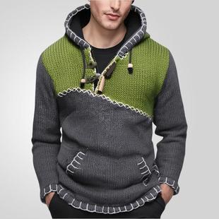 休闲手工勾花连帽套头毛衣Men 撞色针织衫 2025时尚 长袖