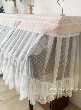 马小萌原创新品粉色韩式文艺波点纱防尘钢琴罩全罩半罩