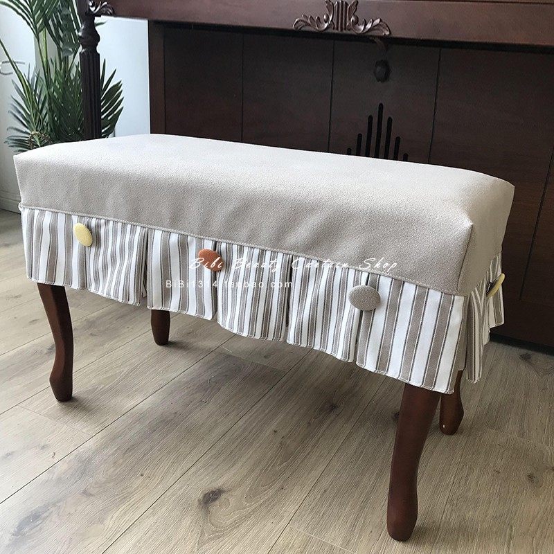 马小萌卡其色北欧条纹立式防尘半罩钢琴罩现代简约钢琴套