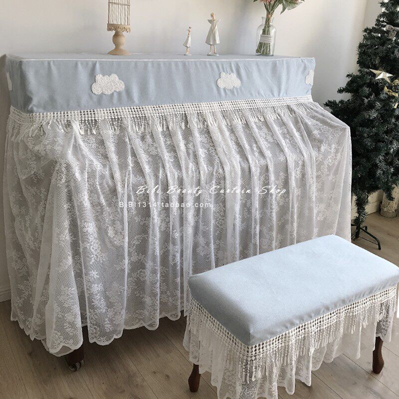 新品原创立体绣花卡通云朵双层网纱全包防尘简约北欧钢琴罩钢琴套