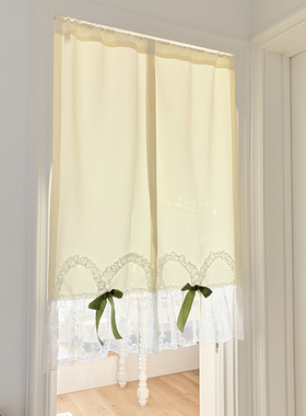 免打孔新品半夏余辉奶油黄公主半圆分片布艺门帘遮挡帘小窗帘