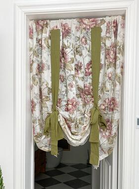 免打孔新品油画牡丹复古印花窗纱帘门帘小窗帘提拉帘卫生间遮挡帘