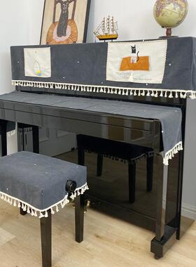 马小萌新品黑灰色环保奶油丝星光绣花卡通猫立式防尘钢琴罩半罩