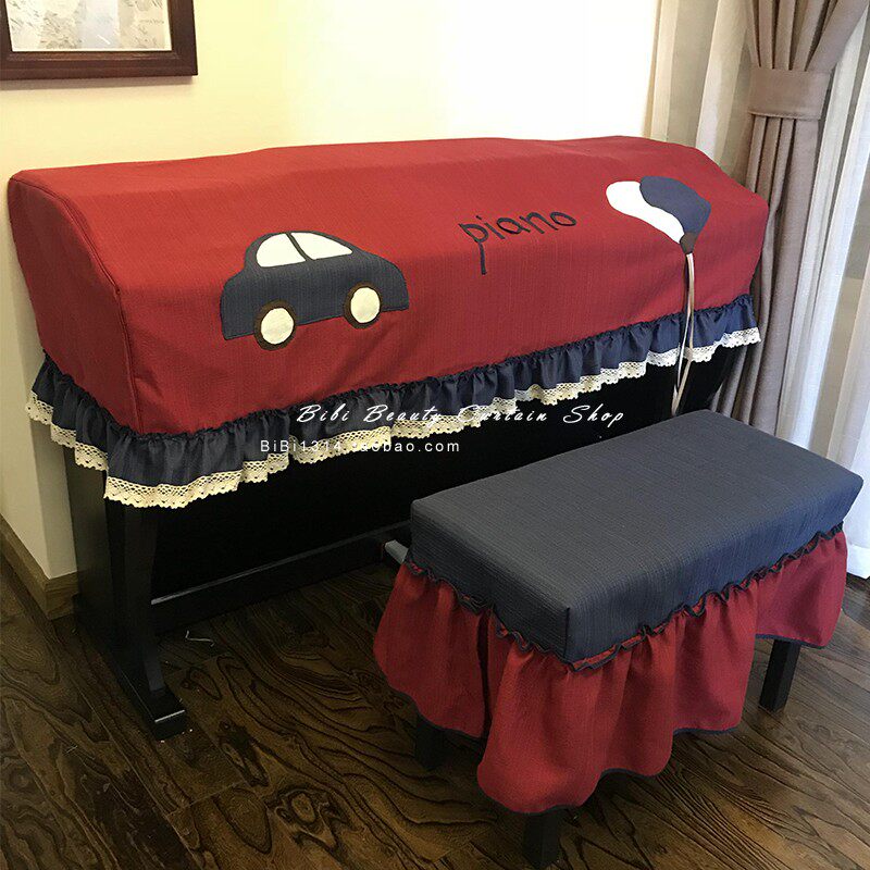 原创加厚棉麻双层夹棉样板房防尘简约卡通汽车电钢琴全套电钢琴罩
