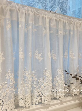 高档法式立体绣花门帘半帘窗帘短款帘美式隔断帘厨房窗户柜子遮挡