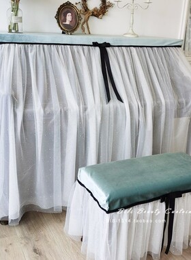 马小萌原创水绿色璀璨星河亮晶晶带钻双层防尘立式钢琴罩简约北欧