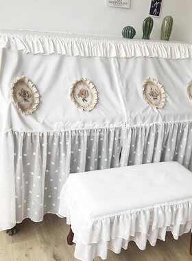 韩式白色加厚夹棉立体咖啡玫瑰花贴布设计全包防尘钢琴罩钢琴套