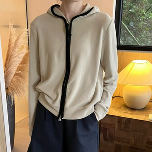 连帽撞色双面德绒卫衣开衫女2024秋冬新加厚双头拉链针织上衣帽衫