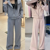 女洋气休闲两件套 复合糯米针织套装 2026春连帽卫衣拉链开衫 直筒裤