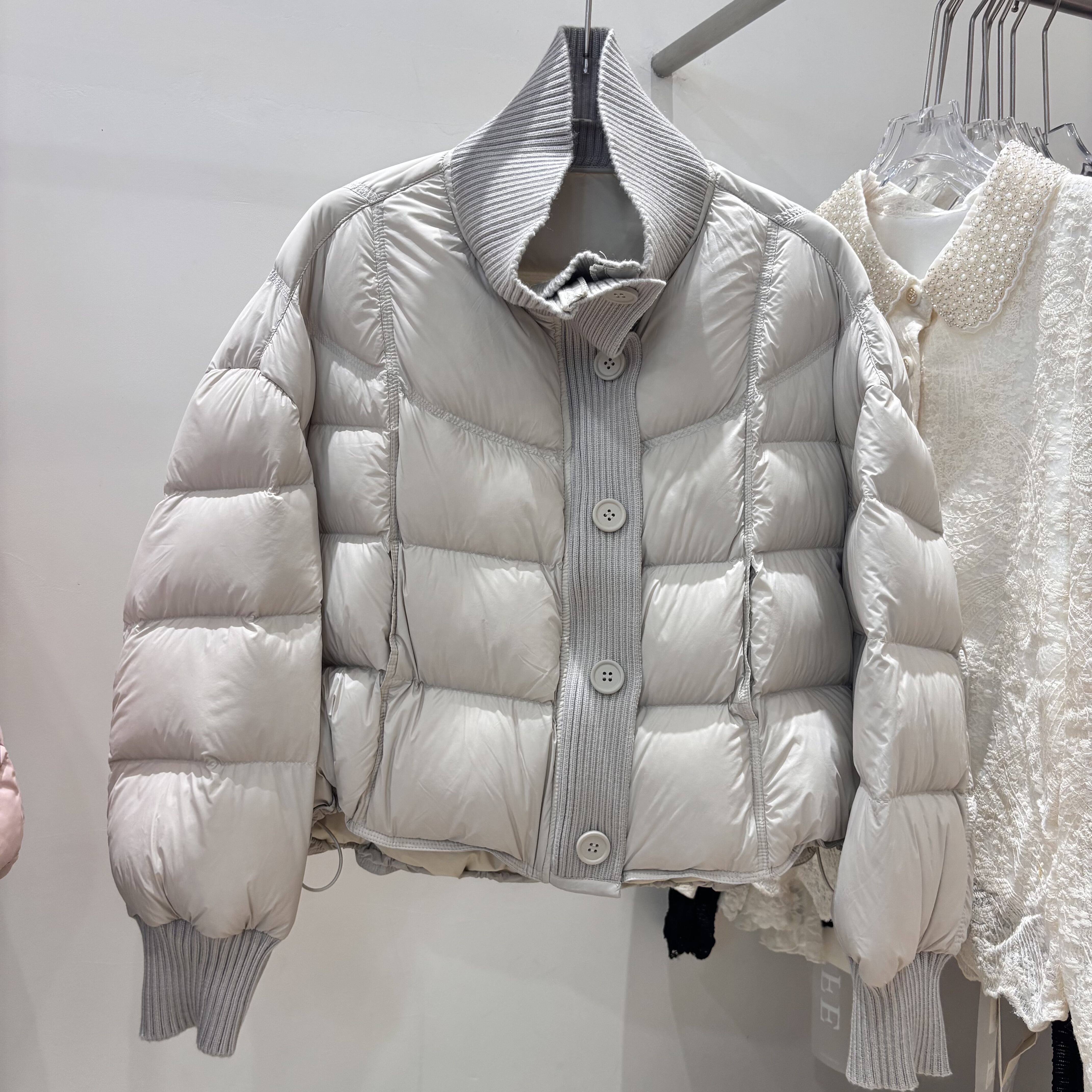 韩系针织拼接短款泡芙感羽绒服女2025冬季新款90白鸭绒加厚面包服