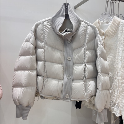 韩系针织拼接短款泡芙感羽绒服女2025冬季新款90白鸭绒加厚面包服