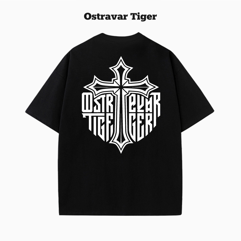 Ostravar Tiger潮牌ins美式字母十字男女款情侣装宽松半袖短袖t恤