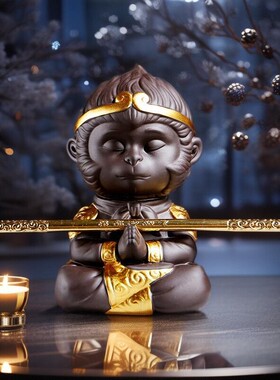 茶宠摆件紫砂齐天大圣孙悟空精品茶玩茶桌小配件变色猴子可养鱼缸