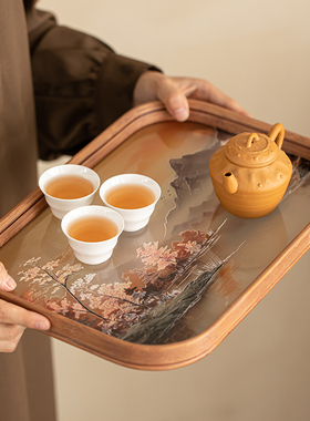 日式多功能茶盘家用竹制简约储水干泡茶台茶室水果点心盘玻璃托盘