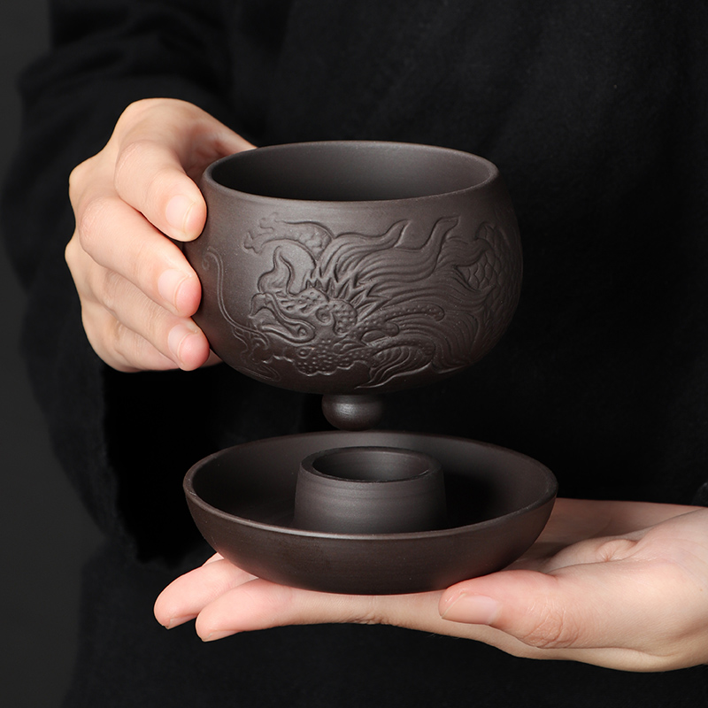 紫砂转转杯家用主人杯铃铛杯功夫茶具品茗杯不倒杯单杯喝茶专用杯