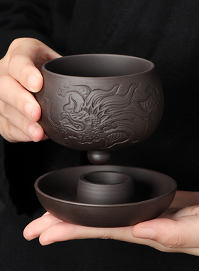 紫砂转转杯家用主人杯铃铛杯功夫茶具品茗杯不倒杯单杯喝茶专用杯