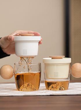 高硼硅玻璃茶杯茶水分离杯子简约高档办公个人陶瓷带盖过滤泡茶杯