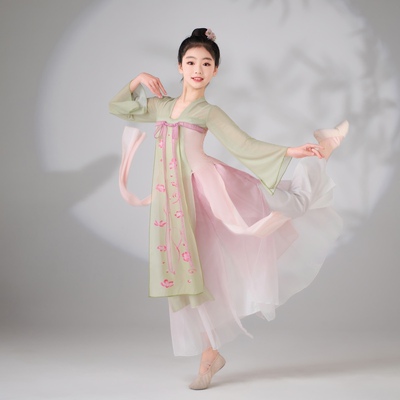 儿童古典舞蹈服中国舞身韵练功服纱衣女童民族舞扇子舞渐变演出服