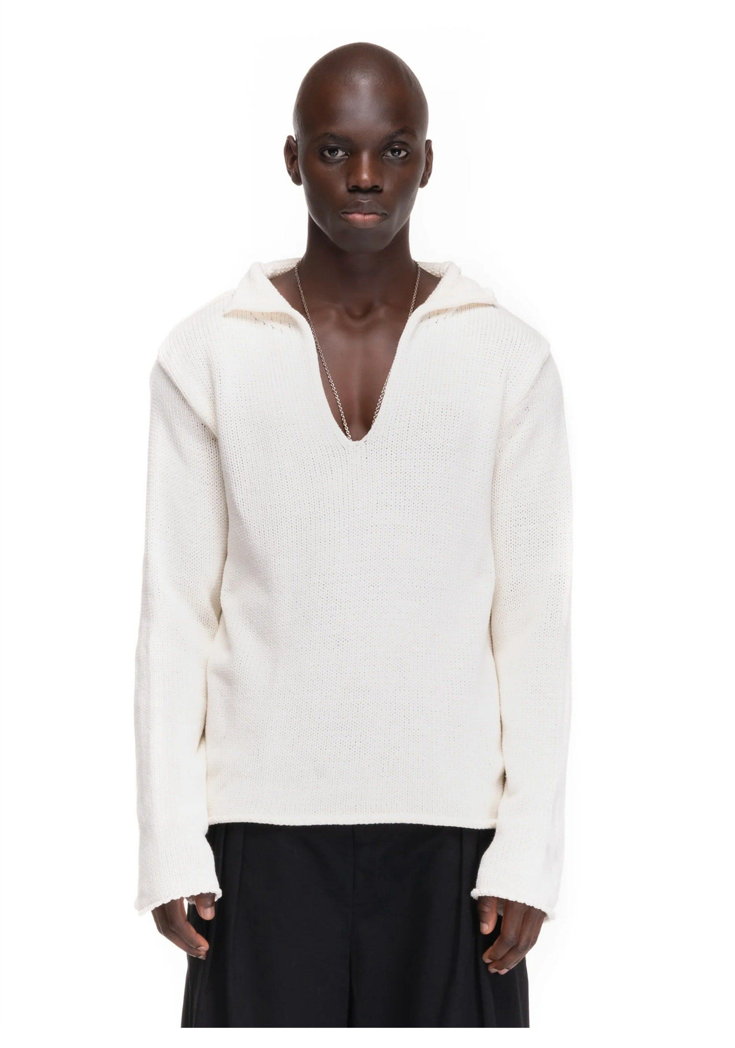 thumbnail for No Faith Studios 25FW Fall/Winter Black, White and Brown V-Neck Pullover Casual Lazy Versatile Sweater