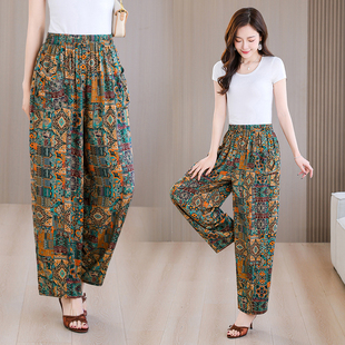 阔腿裤 大码 宽松可外穿防蚊休闲裤 棉绸睡裤 家居裤 新款 薄款 子 女夏季