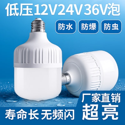 低压led灯泡12v24v36v48v伏e27螺口交直流工地矿井电瓶夜市节能灯