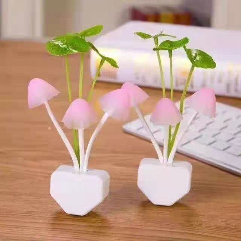 LED小夜灯睡眠夜用荷叶蘑菇光控温馨变色夜光灯免打孔七彩节能灯