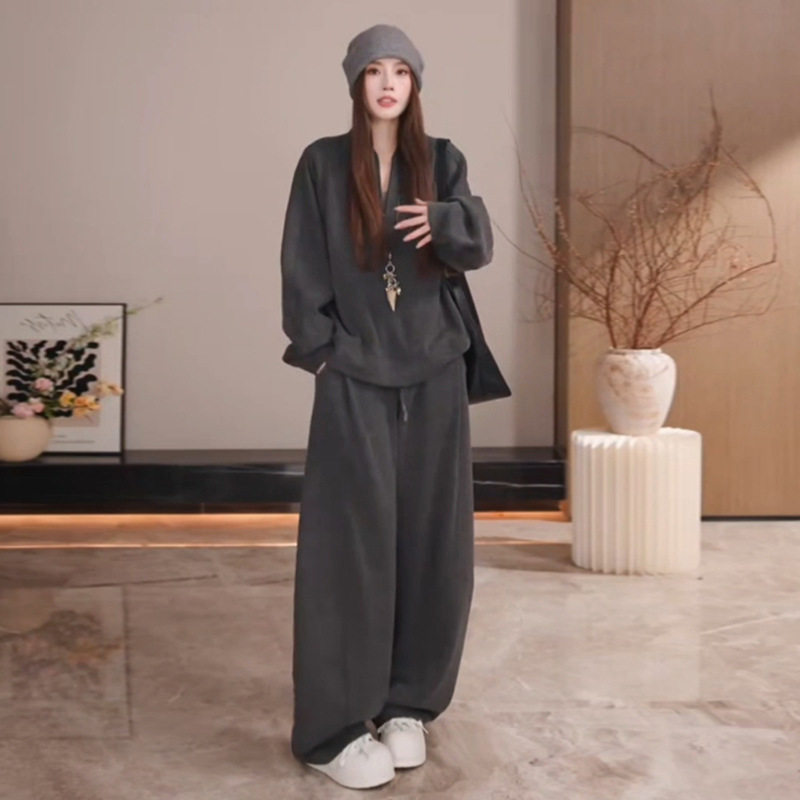 慵懒风气质时尚休闲套装女春秋韩系宽松显瘦百搭卫衣阔腿裤两件套