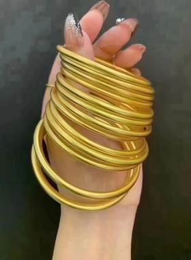 深圳古法水贝黄金手镯半实心足金999素圈传承厚壁中空金镯子婚嫁