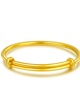 深圳水贝足金999女士圆杆黄金手镯简约大气推拉款活口经典素圈镯
