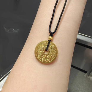 深圳水贝古法山鬼花钱黄金吊坠足金999纯金实心平安扣送礼招财