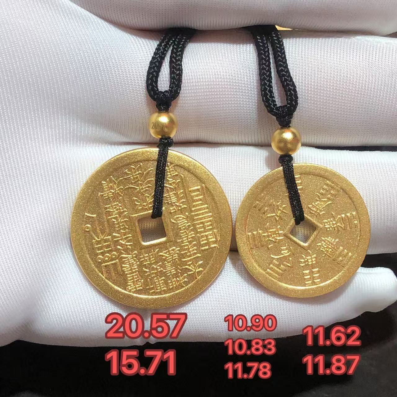 深圳水贝古法山鬼花钱黄金吊坠足金999纯金实心平安扣送礼招财图片