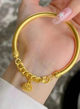 深圳水贝黄金宫铃古法传承手镯女开口足金999半实心金镯子送爱人