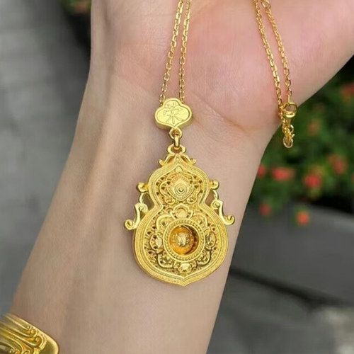 深圳水贝足金999人生四美葫芦吊坠古法传承葫芦福禄挂坠送礼