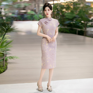 新中式国风旗袍年轻款改良夏季新款短袖中长款小个子日常优雅礼服